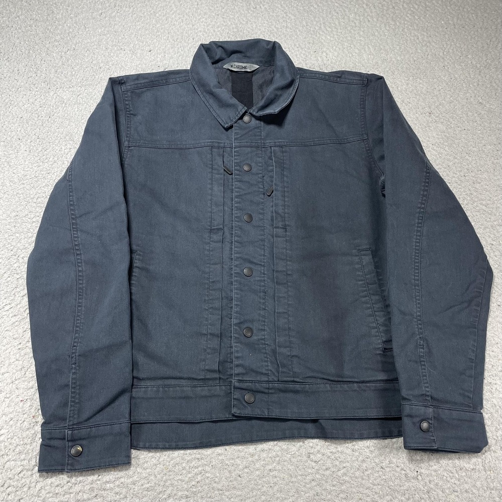 Chrome Industries Jacket Mens Large Blue Snap Front Insulated Stretch Denim
